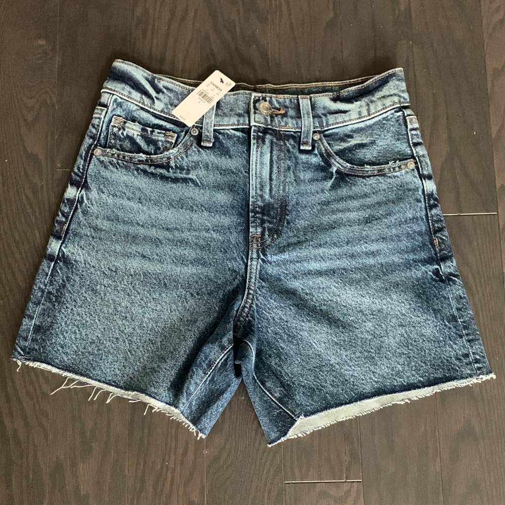Express High Rise Dark Blue Denim Jean Shorts